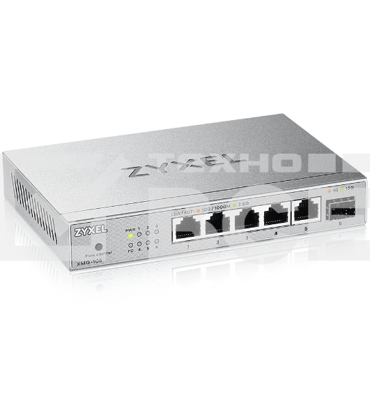 Мультигигабитный коммутатор Zyxel XMG-105, 5xRJ-45: 1/2.5G, 1xSFP+, настольный, бесшумный