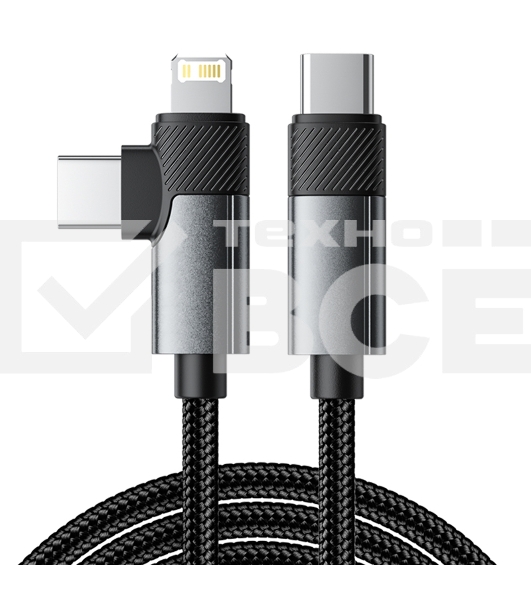 Кабель Rexant 2в1 Type-C, Type-C, Lightning 65Вт, 1м, в черной нейлоновой оплетке