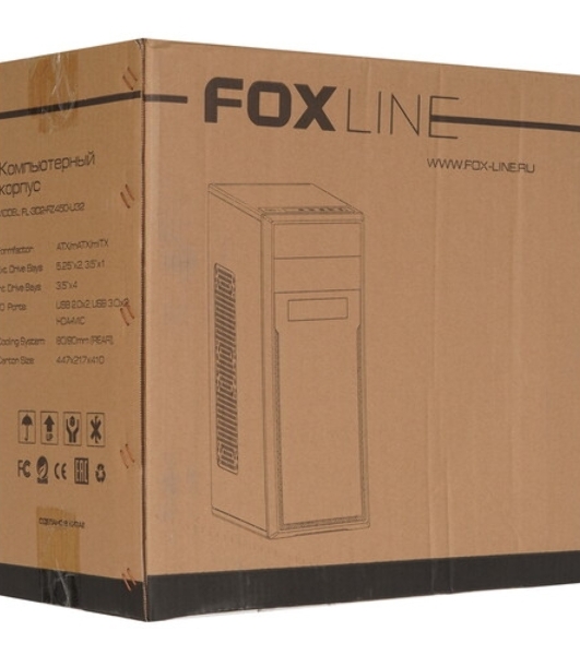 Компьютерный корпус c блоком питания 450 Ватт/Case Foxline FL-302-FZ450-U32 ATX case, black, w/PSU 450W 8см, w/2xUSB 2.0+2xUSB 3.0, w/pwr cord, w/o FAN