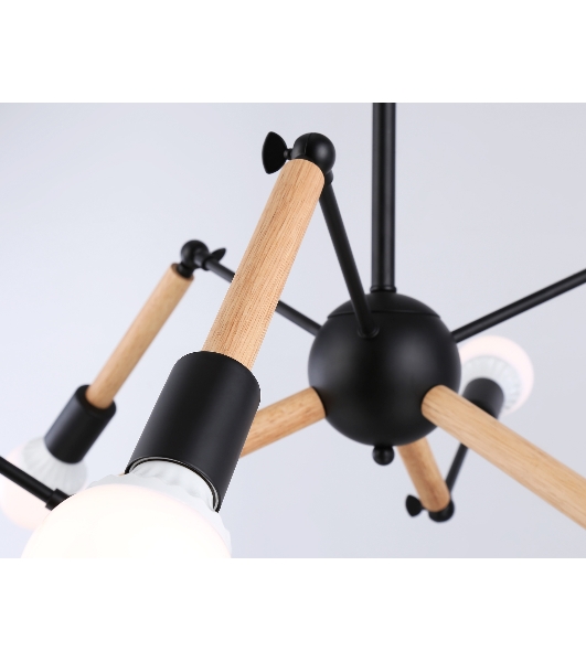 Светильник Ambrella light TR80488/6 BK/LW черный/светлое дерево E27/6 max 60W D930*510