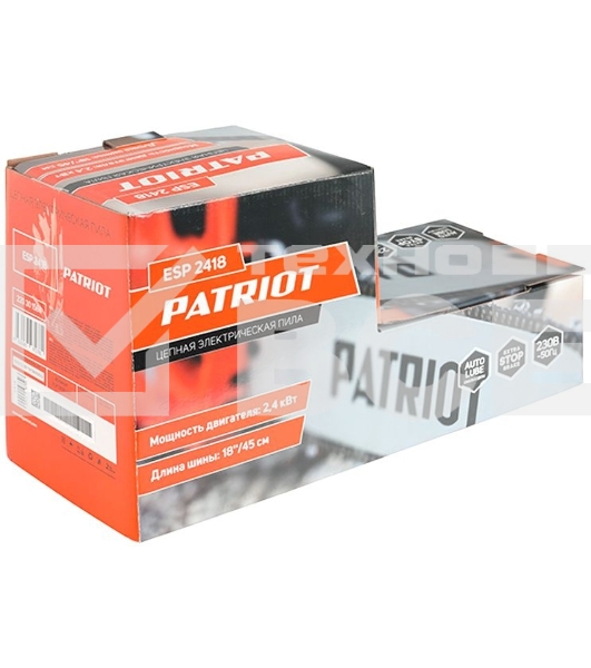Пила цепная электрическая PATRIOT ESP 2418 , 2400Вт, 18'/45см, 3/8, 1,3мм 62зв, плавный пуск, бесключевая натяжка цепи, термозащита