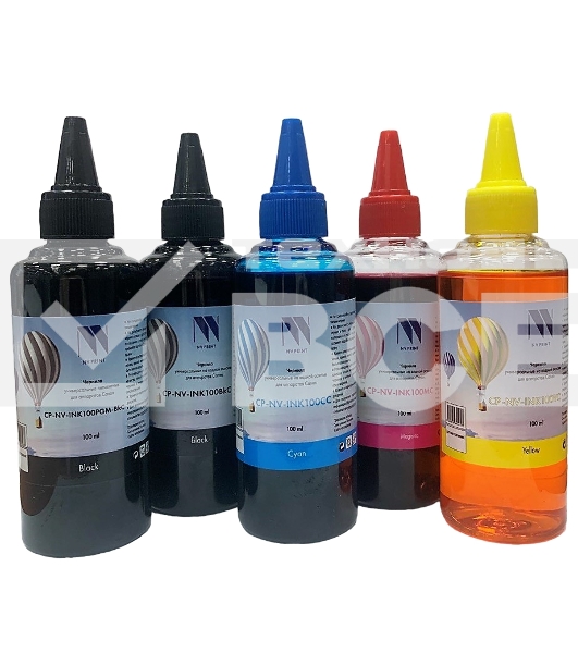 Чернила NV PRINT для аппаратов Canon, комплект 5 цветов (пигментные Bk + водные Bk,C,M,Y) по 100 мл