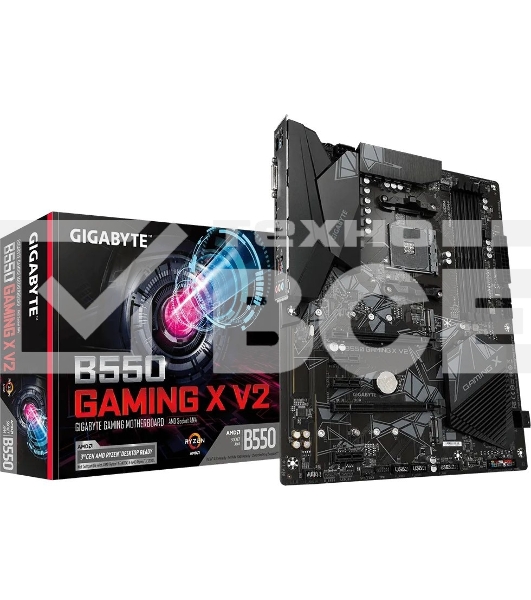 Материнская плата Gigabyte B550 GAMING X V2, AM4, AMD B550, 4xDDR4, 4xSATA, 2xM.2, 1xPCI-E 4.0 x16, 1xPCI-E 3.0 x2, 1xHDMI, 1xDVI-D, 1x 1Gb LAN, 1xUSB 3.2 Gen 2, 3xUSB 3.2 Gen 1, 2xUSB 2.0, 3x3.5 мм, 7.1, Standard-ATX