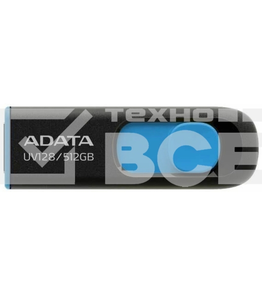 Флешка USB ADATA UV128 (AUV128-512G-RBE), 512Gb, USB 3.2 Gen1, R/W 100/30, черный/синий