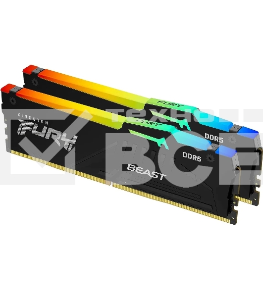 Оперативная память Kingston Fury Beast, DDR5, 32GB (2x16GB), 6000MHz, CL30, с радиаторами, RGB, черный