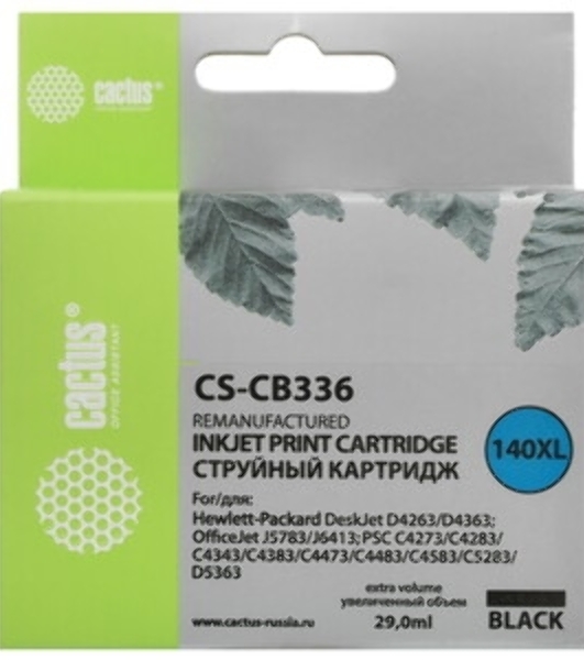 Картридж струйный Cactus CS-CB336 №140XL черный (29 мл.) для HP DJ D4263/D4363/DJ J5783/J6413/PSC C4273/C4283/C4343/C4383/C4473/C4483/C4583/C5283/D5363