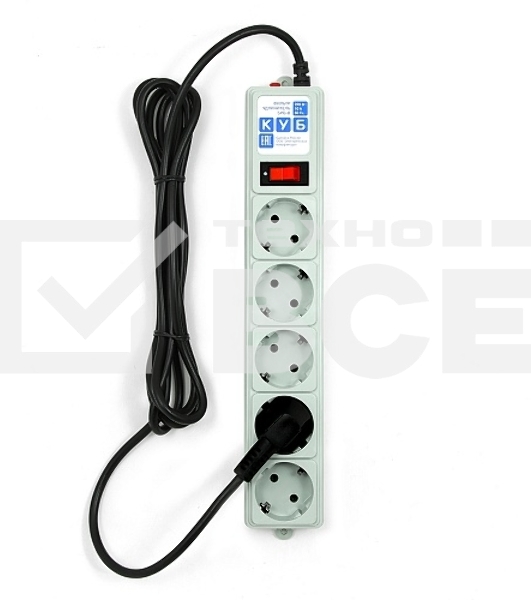 Фильтр-удлинитель Power Cube B 3,0 м 5 розеток (серый) 10А/2,2кВт