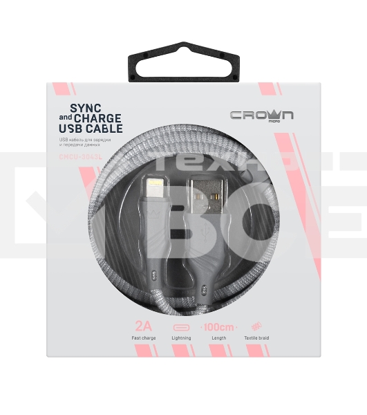 Кабель Crown USB - Lightning CMCU-3043L grey