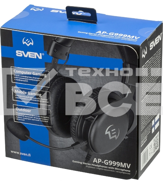 Игровые наушники SVEN AP-G999MV с микрофоном серый (50 мм, мини-джек (стерео) O 3,5 мм (4 pin))