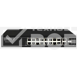 Коммутатор управляемый L2 PoE OSNOVO SW-8182/L(300W) Gigabit Ethernet на 16 RJ45 PoE + 2 x RJ45 + 2 GE SFP портов, до 30W на порт, суммарно до 300W