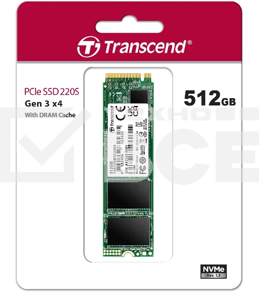 Накопитель SSD 512GB Transcend MTE220S, 3D TLC NAND, M.2, PCI-E 4x [ R/W - 2800/3500 MB/s]
