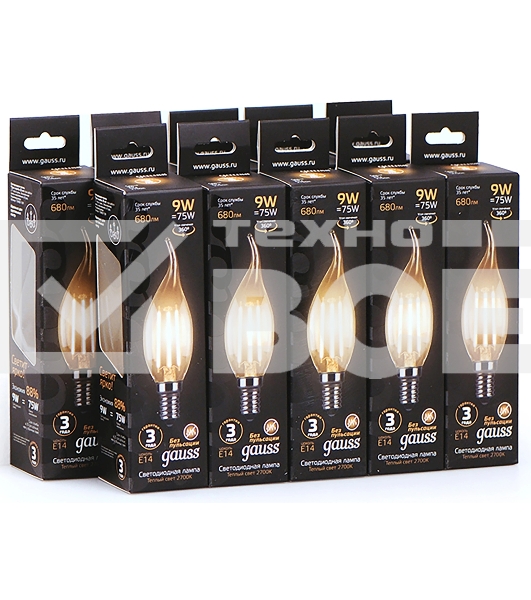 Лампа светодиодная Filament Свеча на ветру E14 9Вт 2700К Gauss 104801109