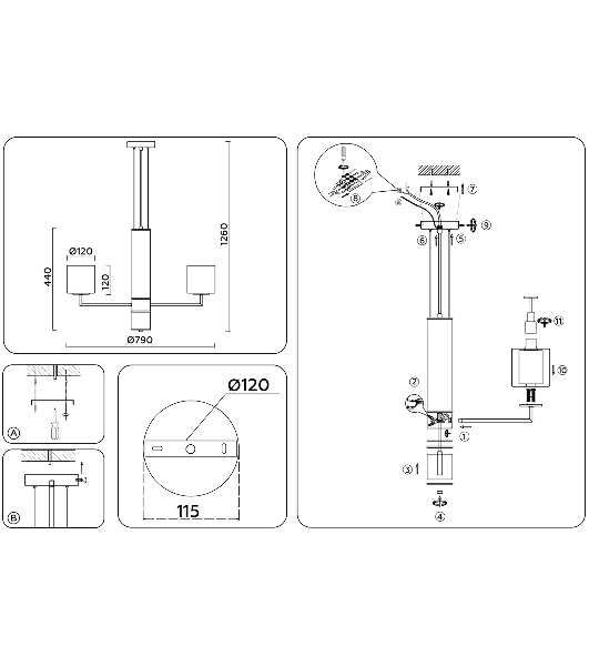 Люстра Ambrella light LH56003/7 СH/FR хром/белый матовый E14*7 max 40W D790*1260
