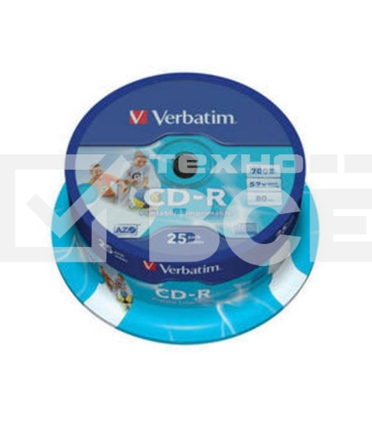 Диск CD-R Verbatim 700Mb 52x Cake Box (25шт) Printable (43439)