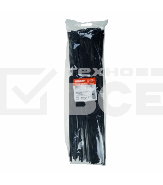 Хомут-стяжка кабельная нейлоновая Rexant 450 x7,6 мм, черная, упаковка 100 шт.