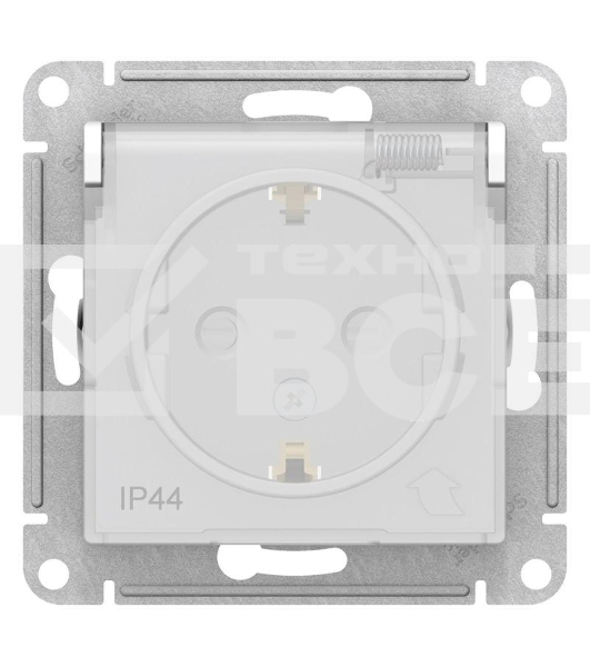 Механизм розетки 1-м СП ATLAS DESIGN AQUA с заземл. защ. шторки с защ. крышкой 16А IP44 бел. SchE ATN440146