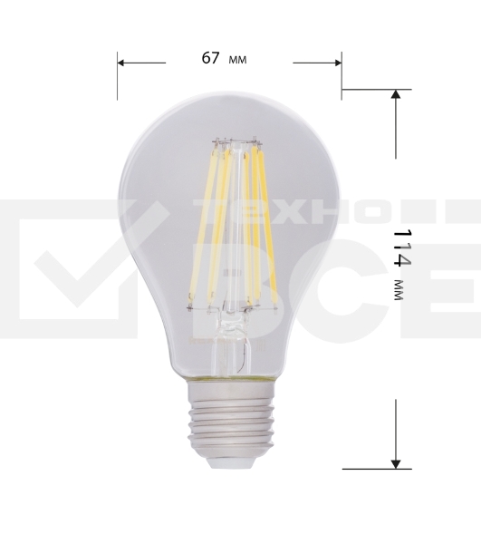 Лампа светодиодная филаментная Rexant Груша A60 13.5 Вт 1600 Лм 2700K E27 прозрачная колба