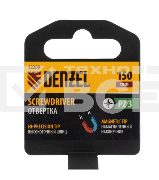 Отвертка PZ3x150 мм, CrV, трехкомпонентная рукоятка Denzel