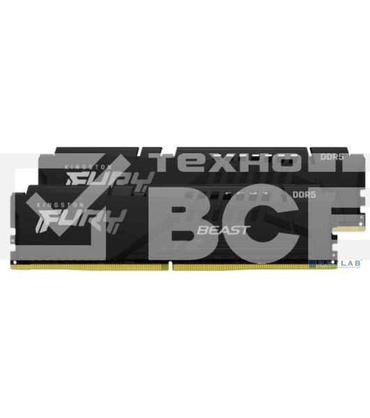 Оперативная память Kingston Fury Beast, DDR5, 32GB (2x16GB), 5200MHz, CL40, DIMM, радиатор, чёрный