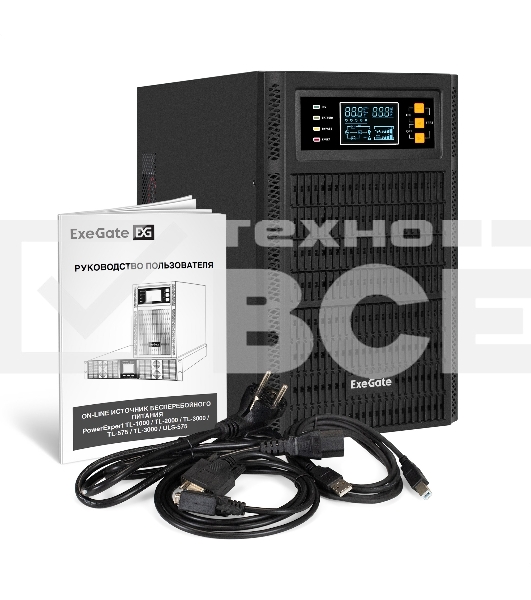 Источник бесперебойного питания On-line ExeGate PowerExpert TL-3000.72V.LCD.AVR.3SH.USB.RS232.SNMP 3000VA/3000W, On-Line, PF=1, LCD, 3*Schuko, RS232, USB, SNMP-slot, встроенные батареи 12V 7.2Ah - 6шт, возможность подключения до 4 внешних батарейных блоко