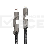 Кабель Rexant 4в1 USB-А – Type-C, Lightning – Type-C, 60Вт, 1м, в черной оплетке, фото 1