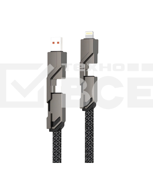 Кабель Rexant 4в1 USB-А – Type-C, Lightning – Type-C, 60Вт, 1м, в черной оплетке