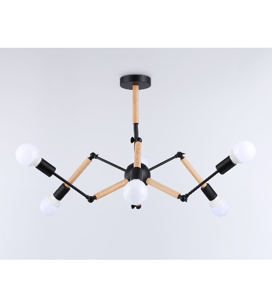 Светильник Ambrella light TR80488/6 BK/LW черный/светлое дерево E27/6 max 60W D930*510