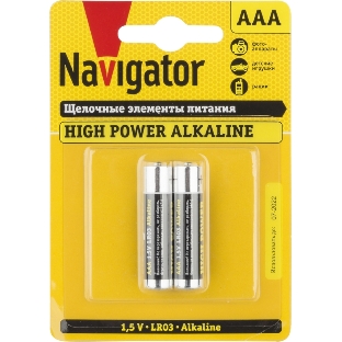 Элемент питания алкалиновый NAVIGATOR AAA/LR03 94 750 NBT-NE-LR03-BP2 (блист.2шт) 94750