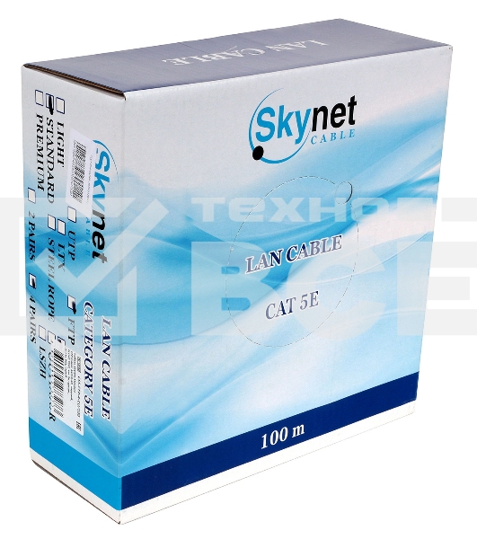 Кабель SkyNet Standart FTP indoor 4x2x0,48, медный, FLUKE TEST, кат.5e, однож., 100 м, box, серый