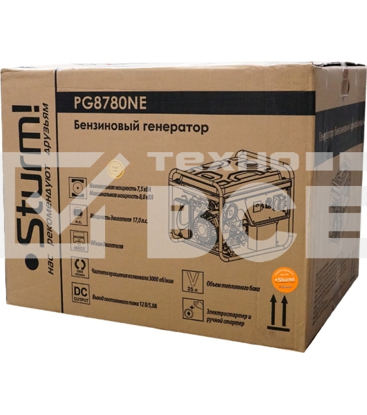 Электрогенератор бензиновый Sturm! PG8780NE, 8 кВт, 67 дБ, 77 кг
