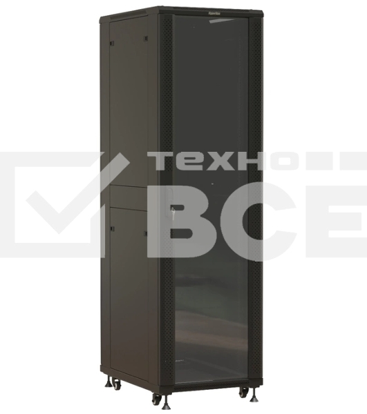 Шкаф серверный Hyperline (TTBR-4261-AS-RAL9004) напольный 42U 600x1000мм пер.дв.стекл задн.дв.спл.стал.лист 2 бок.пан. 800кг черный 910мм 2055мм IP20 сталь