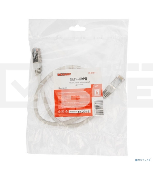 Rexant Пaтч-корд F/UTP, категория 6, RJ45-RJ45, экранированный, PVC серый, 0,5м