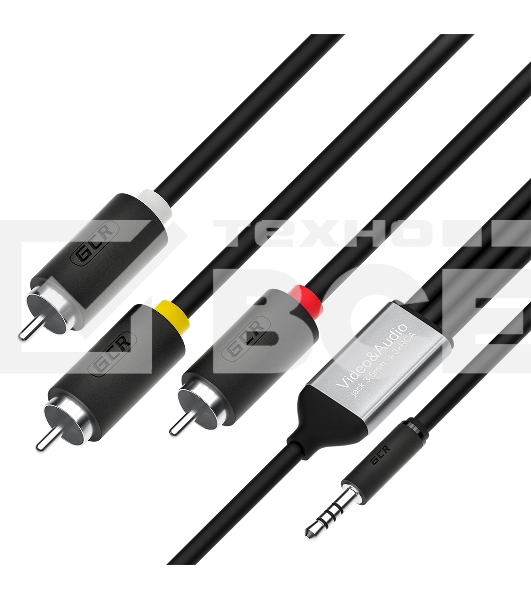 Кабель GCR-переходник 1.0m аудио jack 3,5mm / 3 х RCA, черный