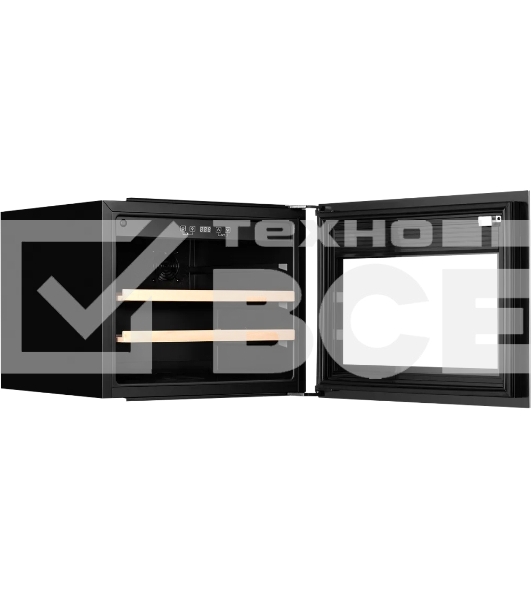 Винный шкаф Kuppersberg RBW 46, встраиваемый, High-Tech, объем 62 л, вместимость 28 бутылок, диапазон температуры 5-20 градусов, сенсорное открытие двери, 2 полки из бука, LCD дисплей, уровень шума 40 дБ, черный