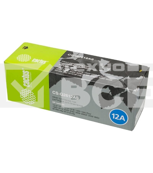 Картридж лазерный Cactus CS-Q2612AS (тип Q2612AS) черный (2000 стр.) для HP 1010/1012/1015/1018/1020/1020Plus/1022/3015/3020
