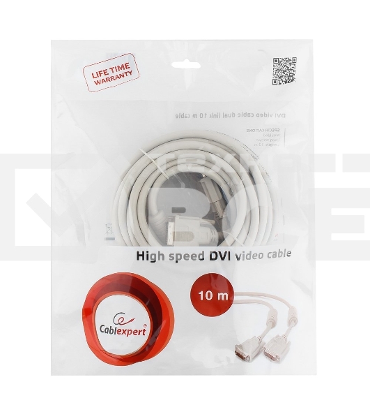 Кабель DVI-D dual link Gembird/Cablexpert CC-DVI2-10M, 25M/25M, 10м, экран, феррит.кольца, пакет