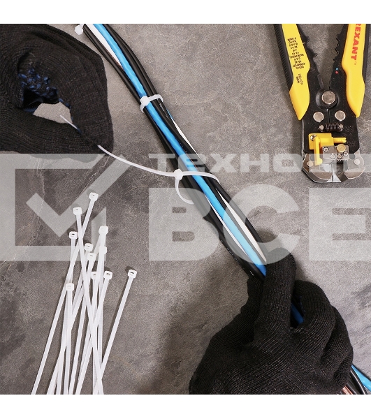 Хомут-стяжкa нейлоновая с тройным замком Rexant 250x3,6 мм, белая, упаковка 100 шт.