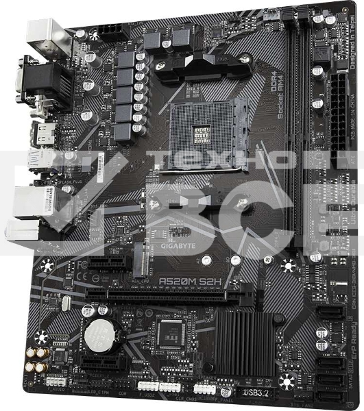 Материнская плата Gigabyte A520M S2H, AM4, AMD A520, 2xDDR4, 4xSATA, 1xM.2, 1xPCIe 3.0 x16, 2xPCIe x1, 1xHDMI, 1xDVI-D, 1xVGA, 1x 1Gb LAN, 4xUSB-A 3.2 Gen 1, 2xUSB-A 2.0, 3x3.5 мм, 7.1, mATX
