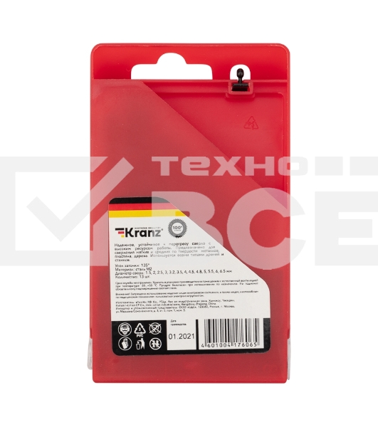 Набор сверл по металлу Kranz (HSS) диаметр 1.5-6.5 мм (13 шт.)