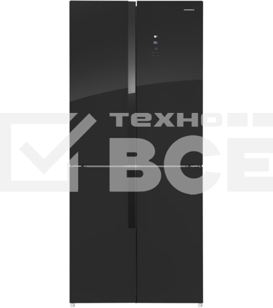 Холодильник Maunfeld MFF181NFB черный глянцевый, трехкамерный, 333/164л, морозилка сбоку, No Frost,  Side by Side