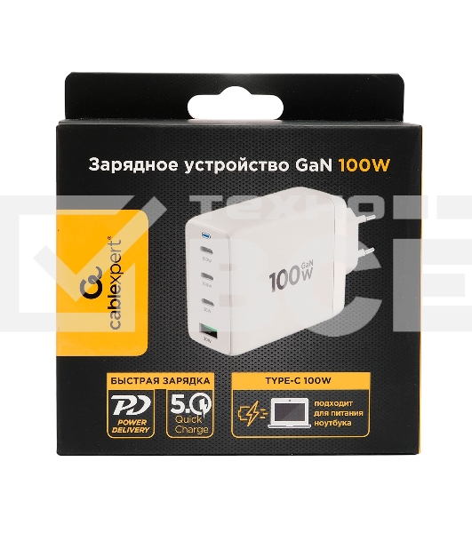 Зарядное устройство Cablexpert MP3A-PC-66 100Вт GaN, 5A, QC5.0/PD, 3xType-C, 1xUSB, белый, коробка