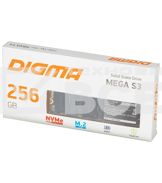 Накопитель SSD Digma Mega S3 DGSM3256GS33T, 256Gb, PCIe 3.0 x4, M.2 2280, NVMe, R/W 2040/1270