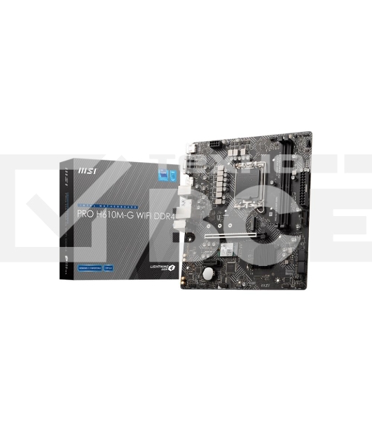 Материнская плата MSI PRO H610M-G WIFI DDR4, Socket LGA 1700, Intel H610, 2xDDR4, 4xSATA, 1xM.2, 1xPCIe 4.0 x16, 1xPCIe 3.0 x1, 1xHDMI, 1xDP, 1xVGA, 1x 1Gb LAN, 4xUSB-A 2.0, 2xUSB-A 5Gbps, 3x3.5 мм, 7.1, mATX