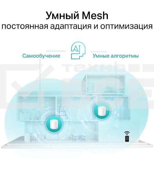 Система TP-Link Mesh AX3000 Whole Home Wi-Fi System, Wi-Fi 6, 2402Mbps (4 streams) at 5GHz and 574Mbps (2 streams) at 2.4GHz, 2 Gigabit ports of each unit, support OFDMA, MU-MIMO, 802.11k/v/r seamless roaming, support WPA3, HomecareTM system, easy setup a