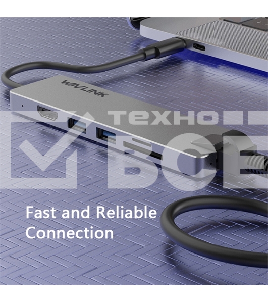 Док-станция WAVLINK USB-C  Travel Mini/100W PowerDelivery/ 1xUSB3.0/1xUSB2.0/1xHDMI 4K 60HZ/1xGigabit LAN/SD/Micro SD Card Reader