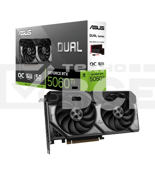 Видеокарта ASUS RTX5060Ti DUAL OC 16GB GDDR7 128bit 3xDP HDMI 2FAN RTL [DUAL-RTX5060TI-O16G]