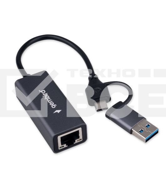 Сетевой адаптер Ethernet Gembird NIC-U7, USB 3.0 + Type-C - Gigabit Ethernet adapter, алюминий, RTL8153