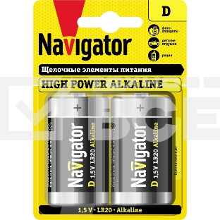 Элемент питания алкалиновый Navigator NBT-NE-LR20-BP2 (блист.2шт)
