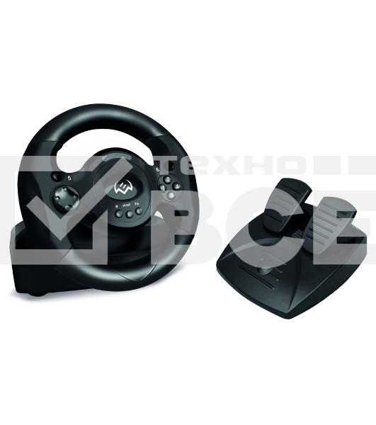 Руль SVEN GC-W300 (педали, вибро, лепестки, D-pad, 10 кл, резин. вставки, PC, цифр. и аналог.