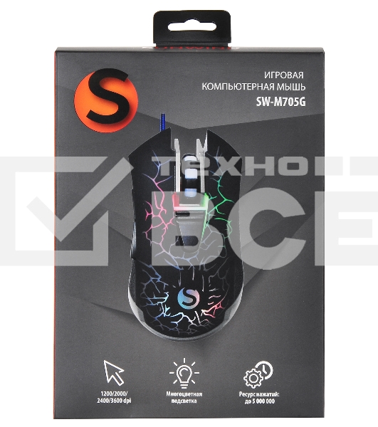 Мышь проводная SunWind SW-M705G черный, 3600 dpi, USB, кнопки - 6